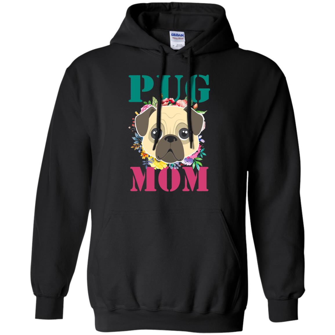 Floral Pug Mom T-shirt Puppy Pet Lover Black