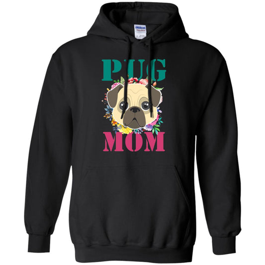 Floral Pug Mom T-shirt Puppy Pet Lover Black