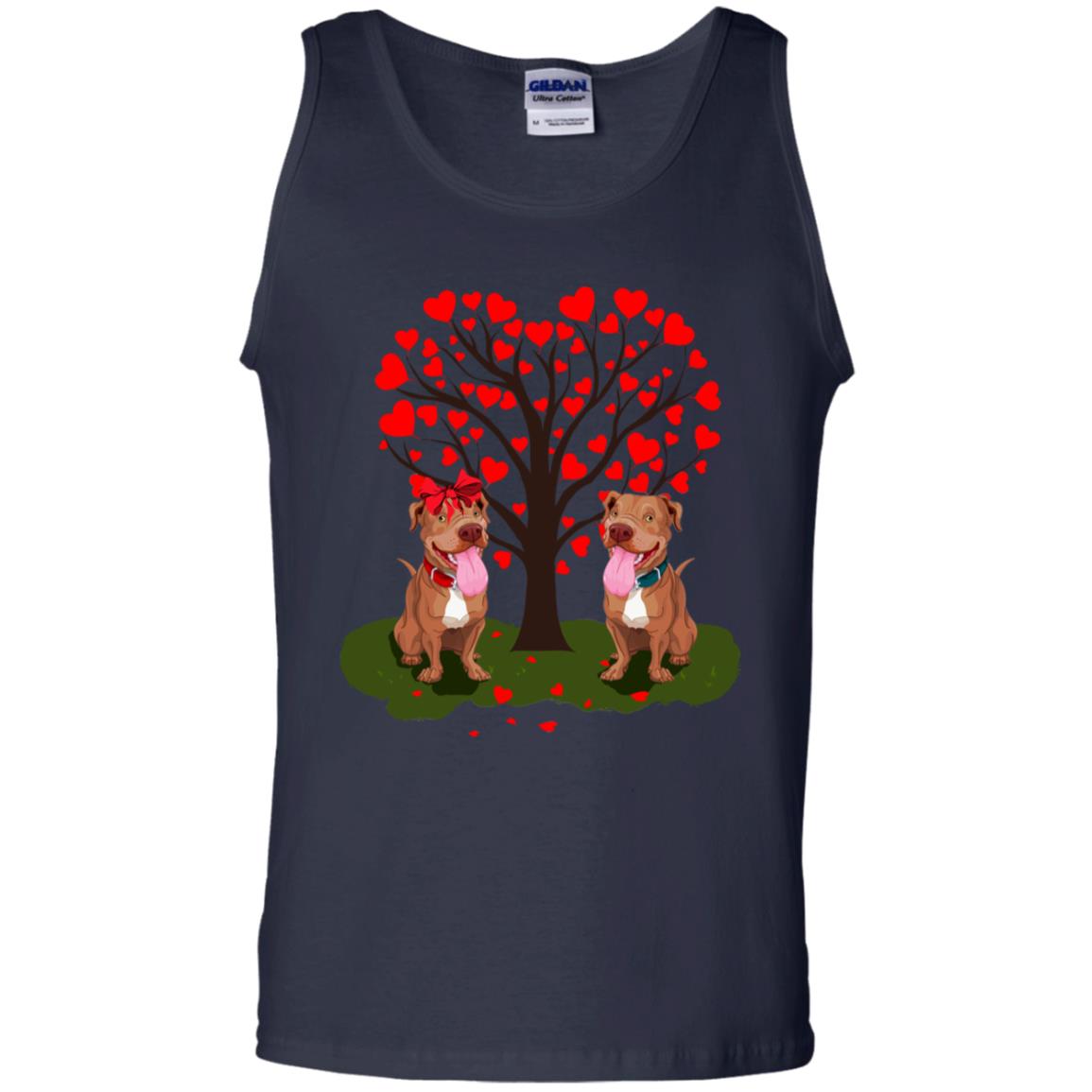 Valentine Pitbull Couple Heart Tree Shirt Navy