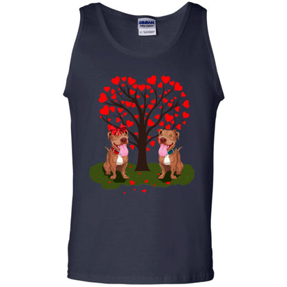 Valentine Pitbull Couple Heart Tree Shirt Navy