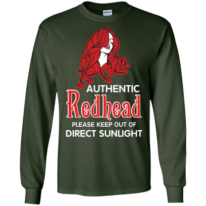 Authentic Redhead Please Keep Out Of Direct Sunlight Cool Redhead Gift Shirt For Girls Forest Green