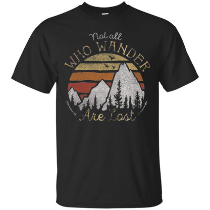 Gradient Mountain Gold T-shirt Not All Who Wander Are Lost Black