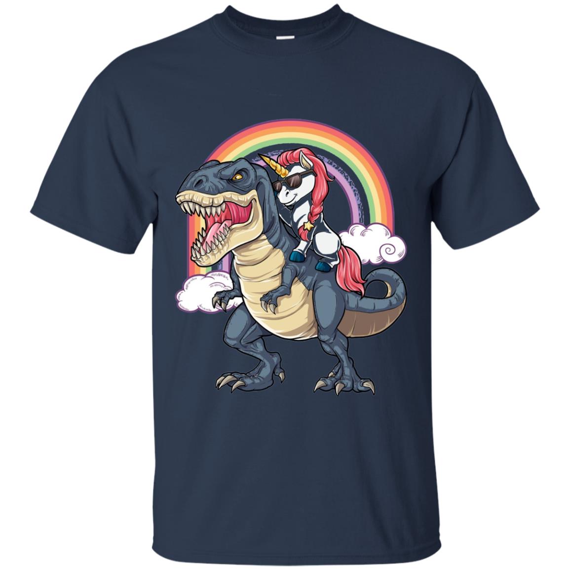 Unicorn Riding Dinosaur Shirt Unicorns Rainbow Navy