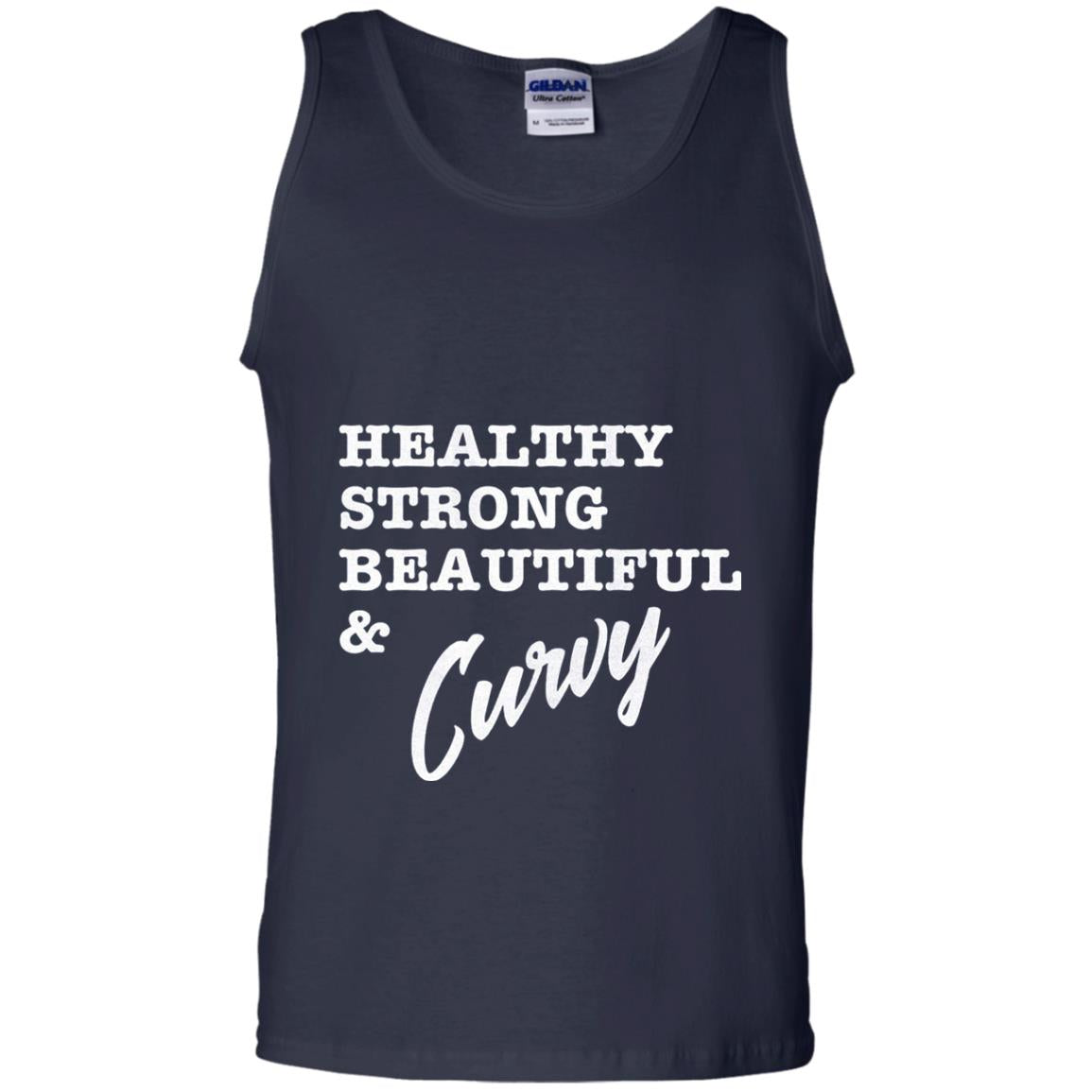 Bold Exercise T-shirt Healthy Strong Beautiful And Curvy Navy