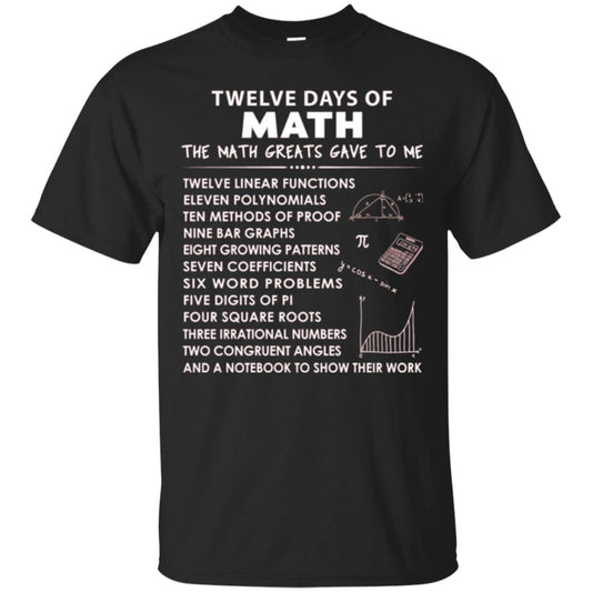 Math T-shirt Twelve Days Of Math Black