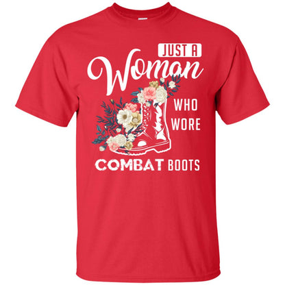Just A Woman Who More Combat Boots Female Veteran T-shirt Red