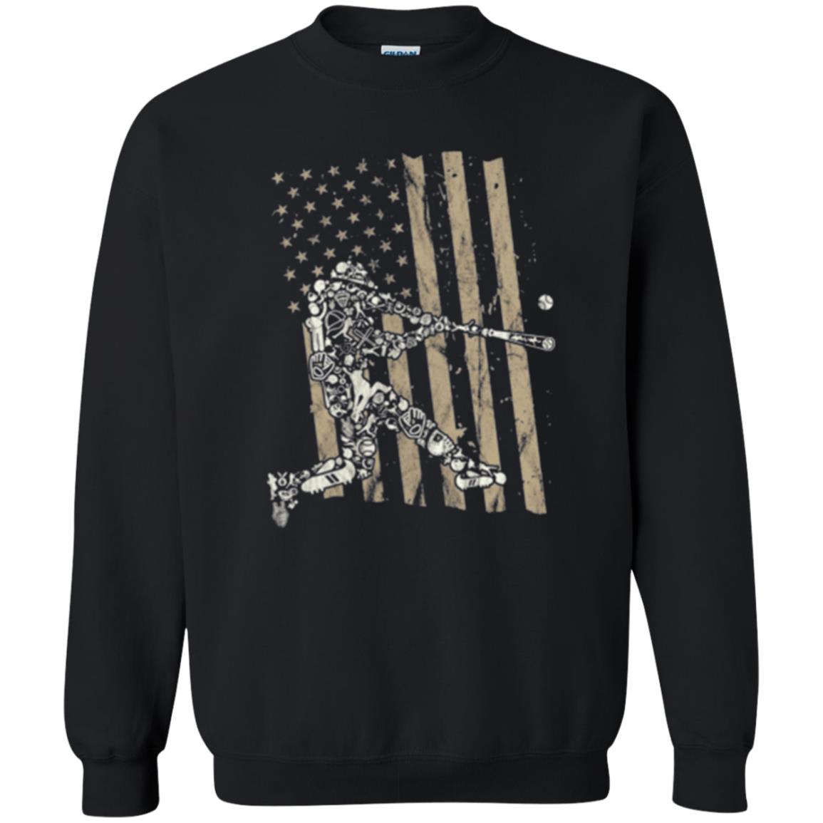 Baseball Player T-shirt American Flag Black