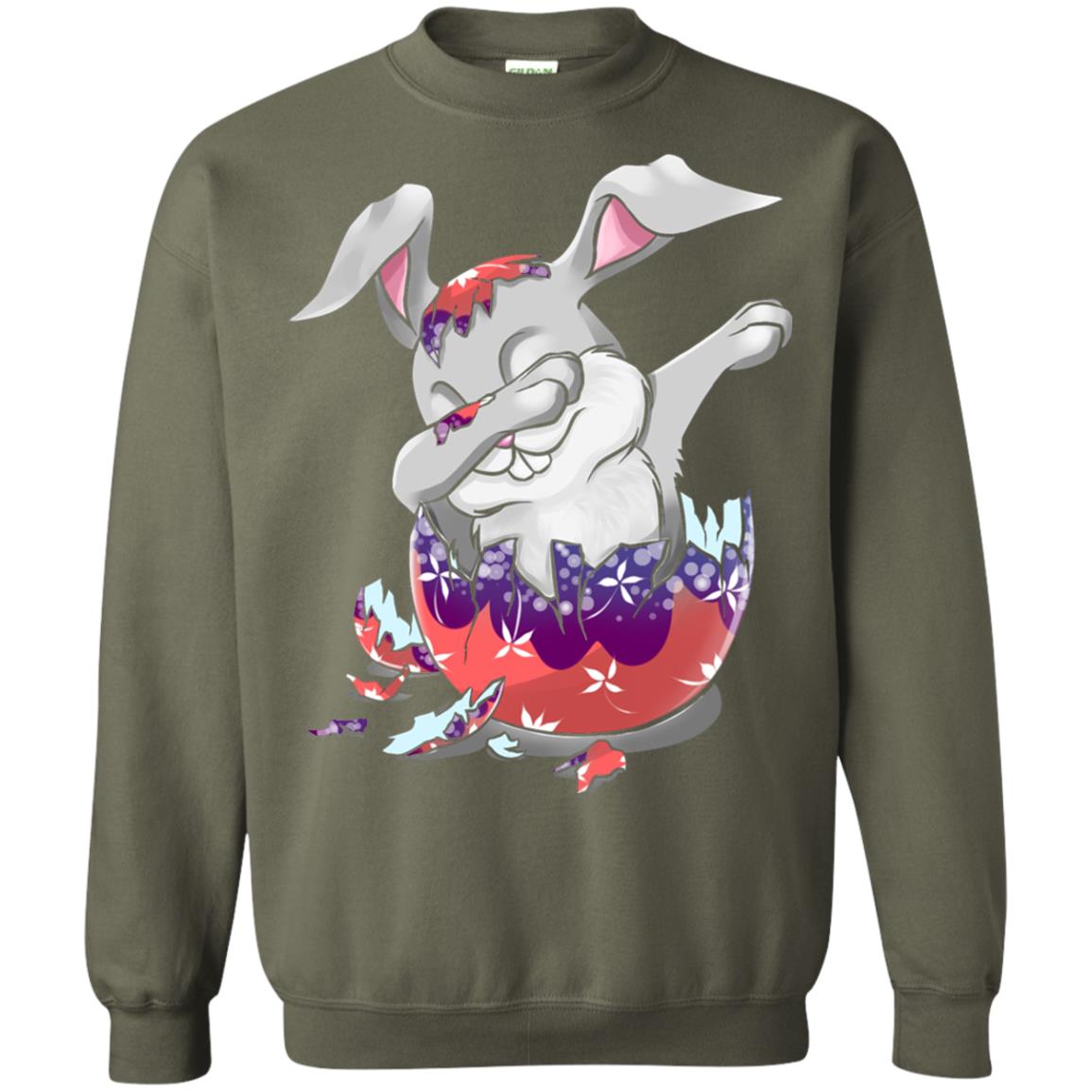 Funny Dabbing Bunny T-shirt For Kids Easter Gift Military Green