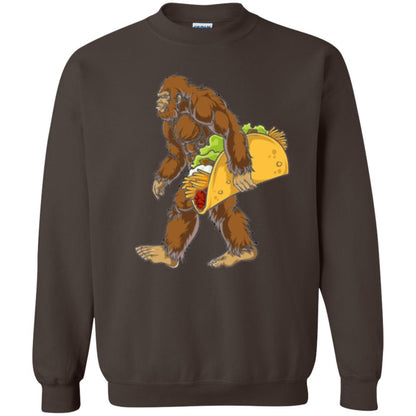 Camping T-shirt Bigfoot Sasquatch Carrying Taco Dark Chocolate
