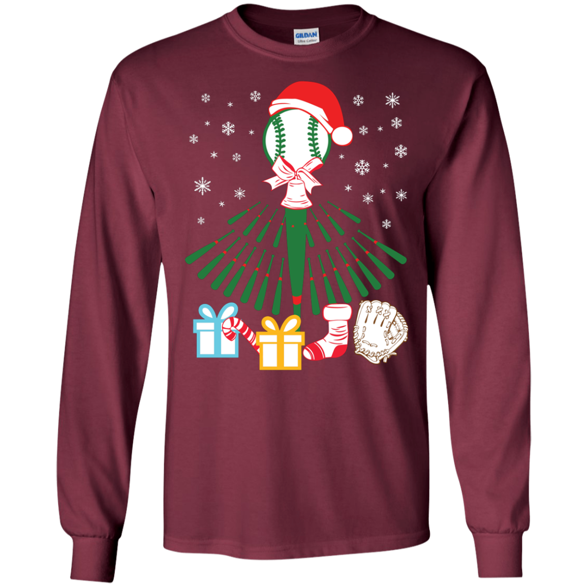 Baseball Christmas T-Shirt Maroon