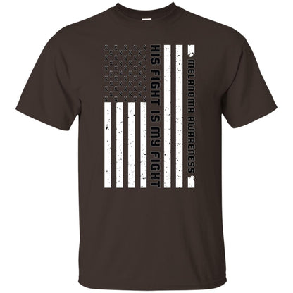Melanoma Awareness His Fight Is My Fight Black Ribbon Stars Flag Of Usa Shirt Dark Chocolate