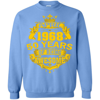50th Birthday T-shirt April 1968 50 Years Of Being Awesome Carolina Blue