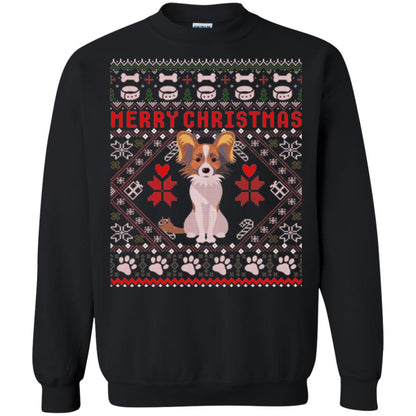 Dog Lover T-shirt Papillon Dog Merry Christmas Black