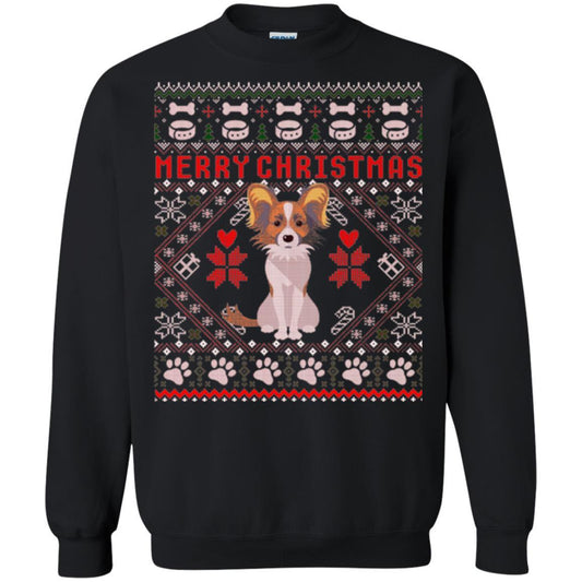 Dog Lover T-shirt Papillon Dog Merry Christmas Black