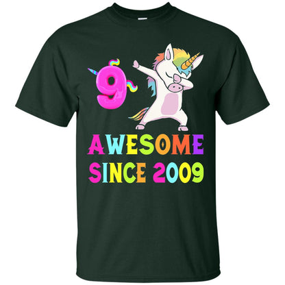 Unicorn Dabbing Awesome Since 2009 9th Birthday T-shirt Forest