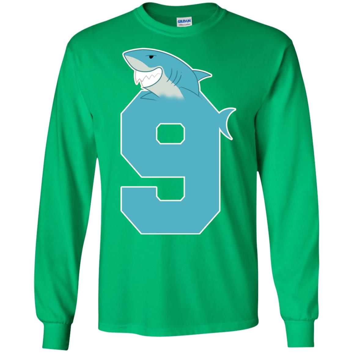 9th Birthday Shark Party Shirt Irish Green
