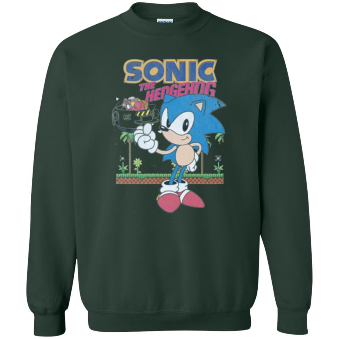 Gamer T-shirt Sega Sonic The Hedgehog Battles Dr. Eggman Robotnik Forest Green