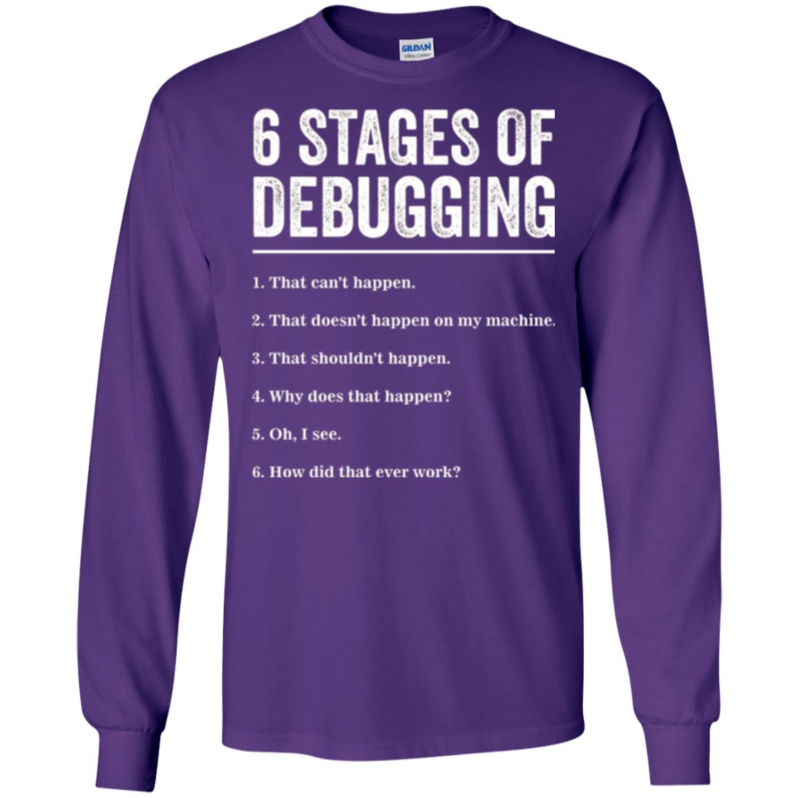 Programmer T-shirt 6 Stages Of Debugging Purple