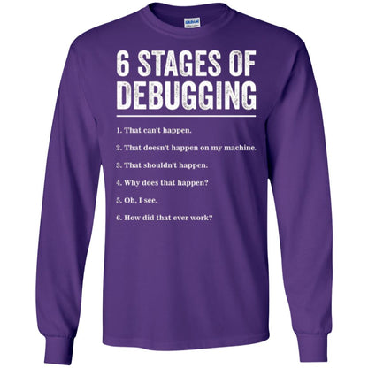 Programmer T-shirt 6 Stages Of Debugging Purple