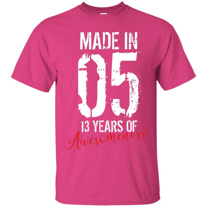 Made In 05 13 Years Of Awesomeness 13rd Birthday T-shirt Heliconia