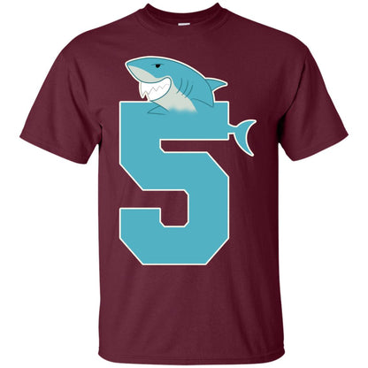 5th Birthday Shark Party Shirt Maroon