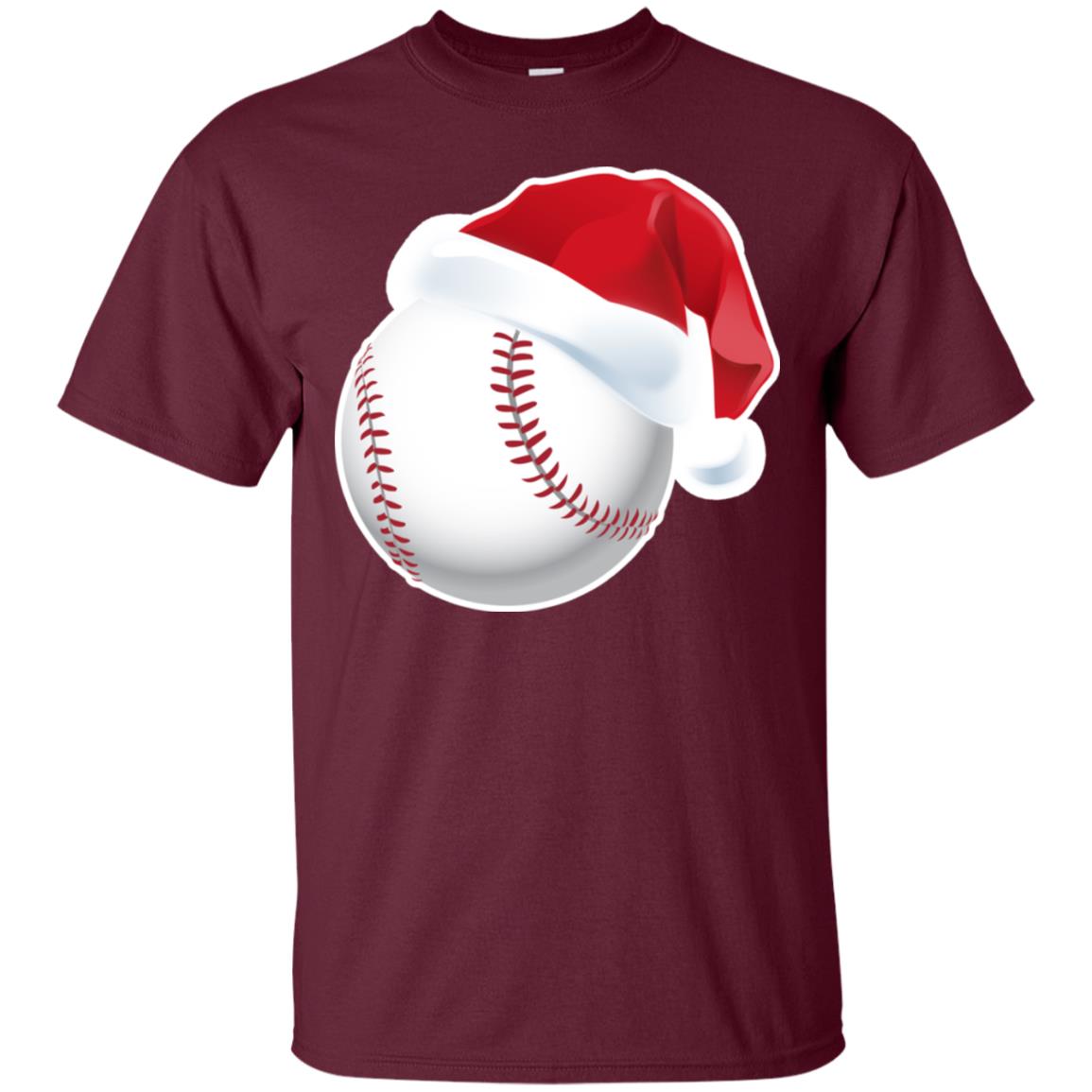 Baseball With Santa Claus Hat X-mas Shirt For Baseball Lovers Maroon