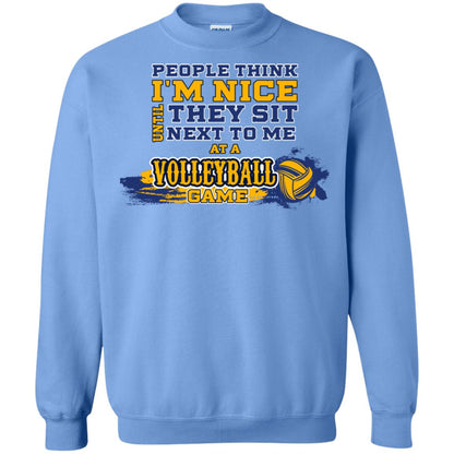 People Think I'm Nice Until They Sit Next To Me At A Volleyball Game Shirt For Mens Or Womens Carolina Blue