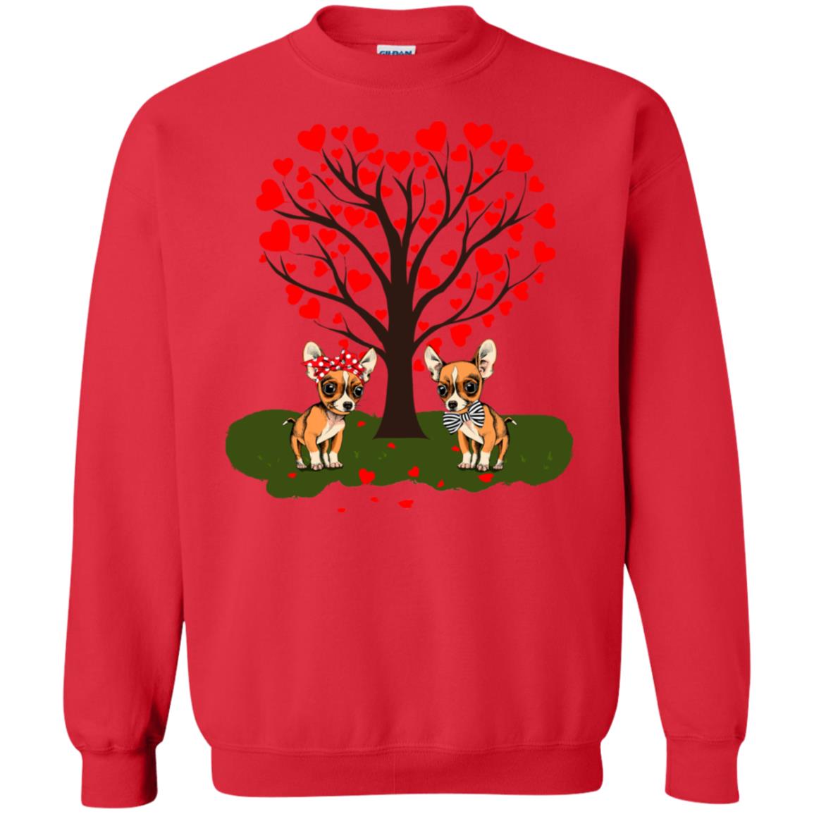 Valentine Chihuahua Couple Heart Tree Shirt Red