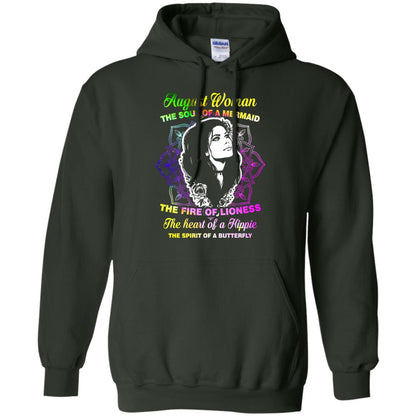 August Woman Shirt The Soul Of A Mermaid The Fire Of Lioness The Heart Of A Hippeie The Spirit Of A Butterfly Forest Green