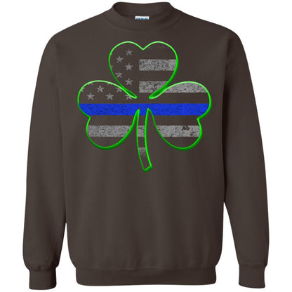 Thin Blue Line St Patrick_s Day Clover T-shirt Dark Chocolate