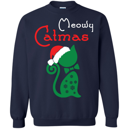 Cat Christmas T-Shirt Meowy Catmas Navy