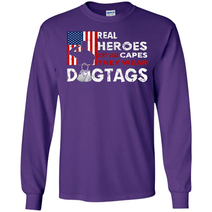 Real Heroes Don_t Wear Capes They Wear Dogtags Military T-shirt Purple
