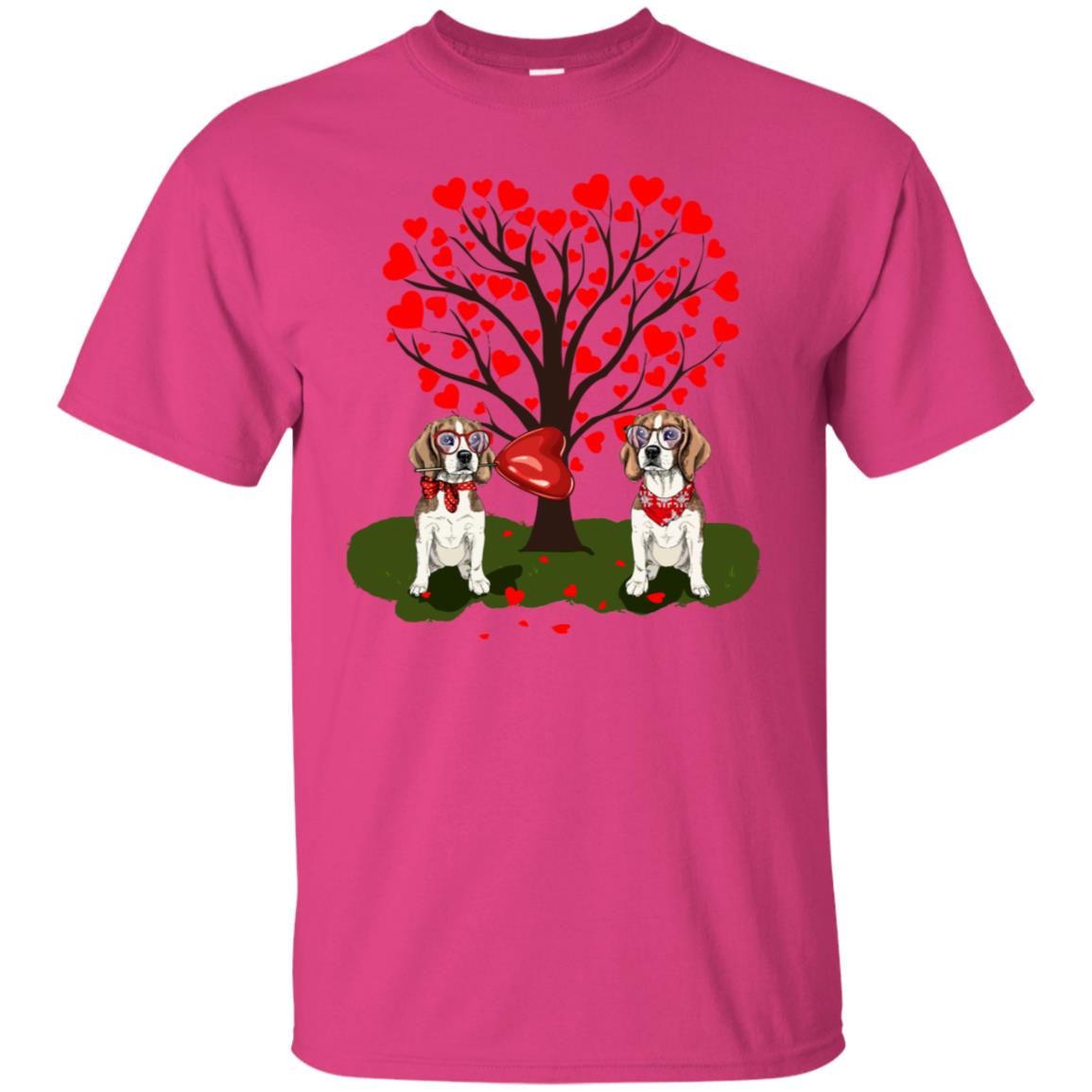 Valentine Beagle Couple Heart Tree Shirt Heliconia