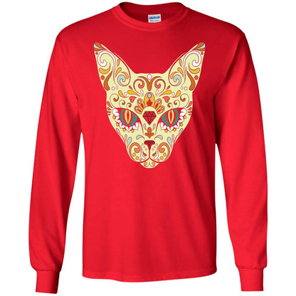 Cat Sugar Skull Design T-shirt Red