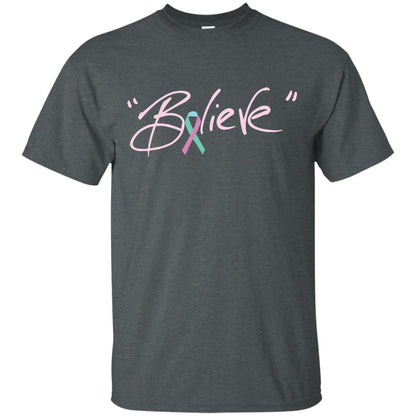 Thyroid Cancer Awareness Shirt Teal Pink Blue Ribbon Believe Dark Heather