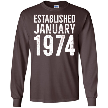 Established January 1974 43rd Birthday T-shirt Dark Chocolate
