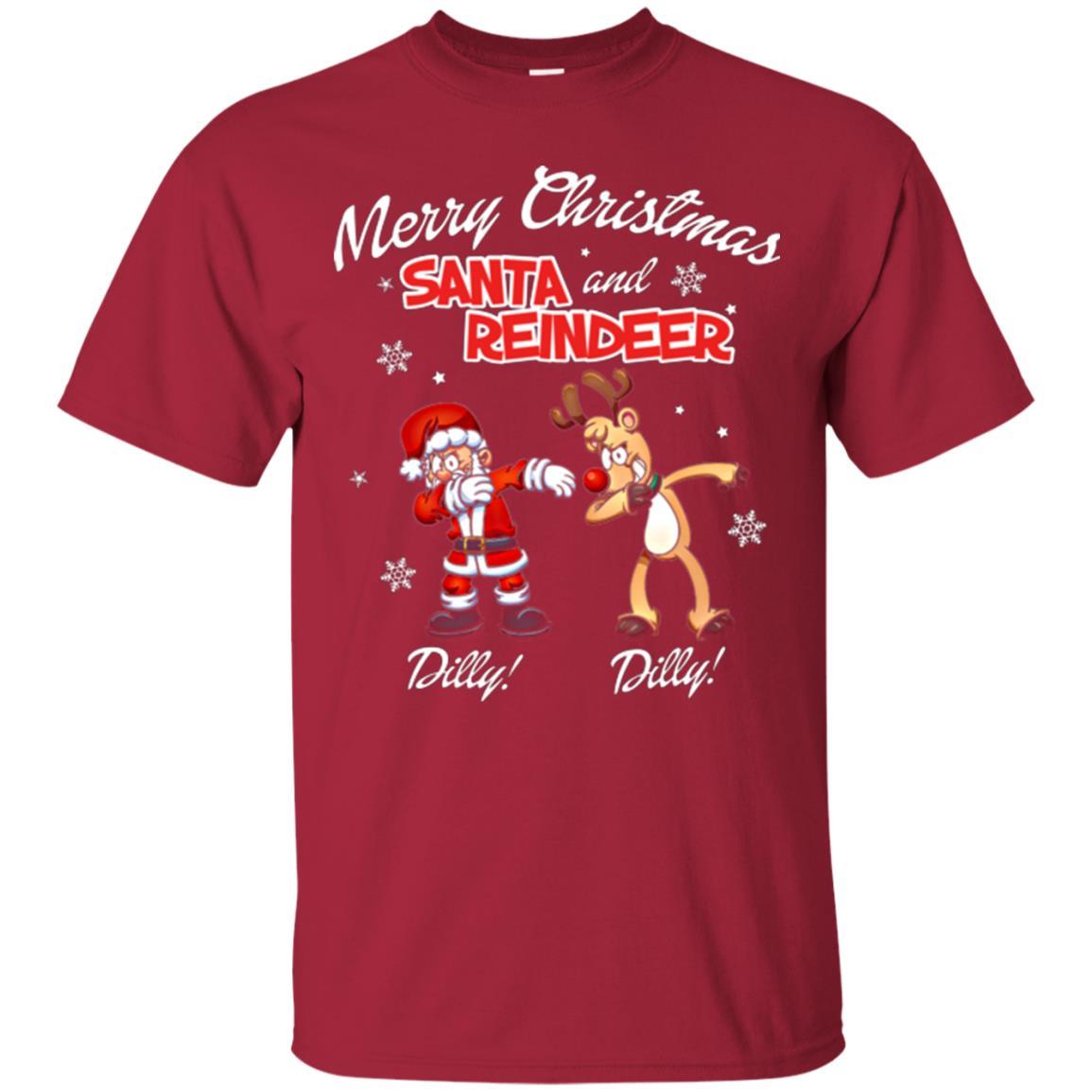Christmas T-shirt Merry Christmas Santa And Reindeer Dilly Dilly Cardinal