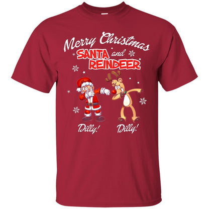 Christmas T-shirt Merry Christmas Santa And Reindeer Dilly Dilly Cardinal