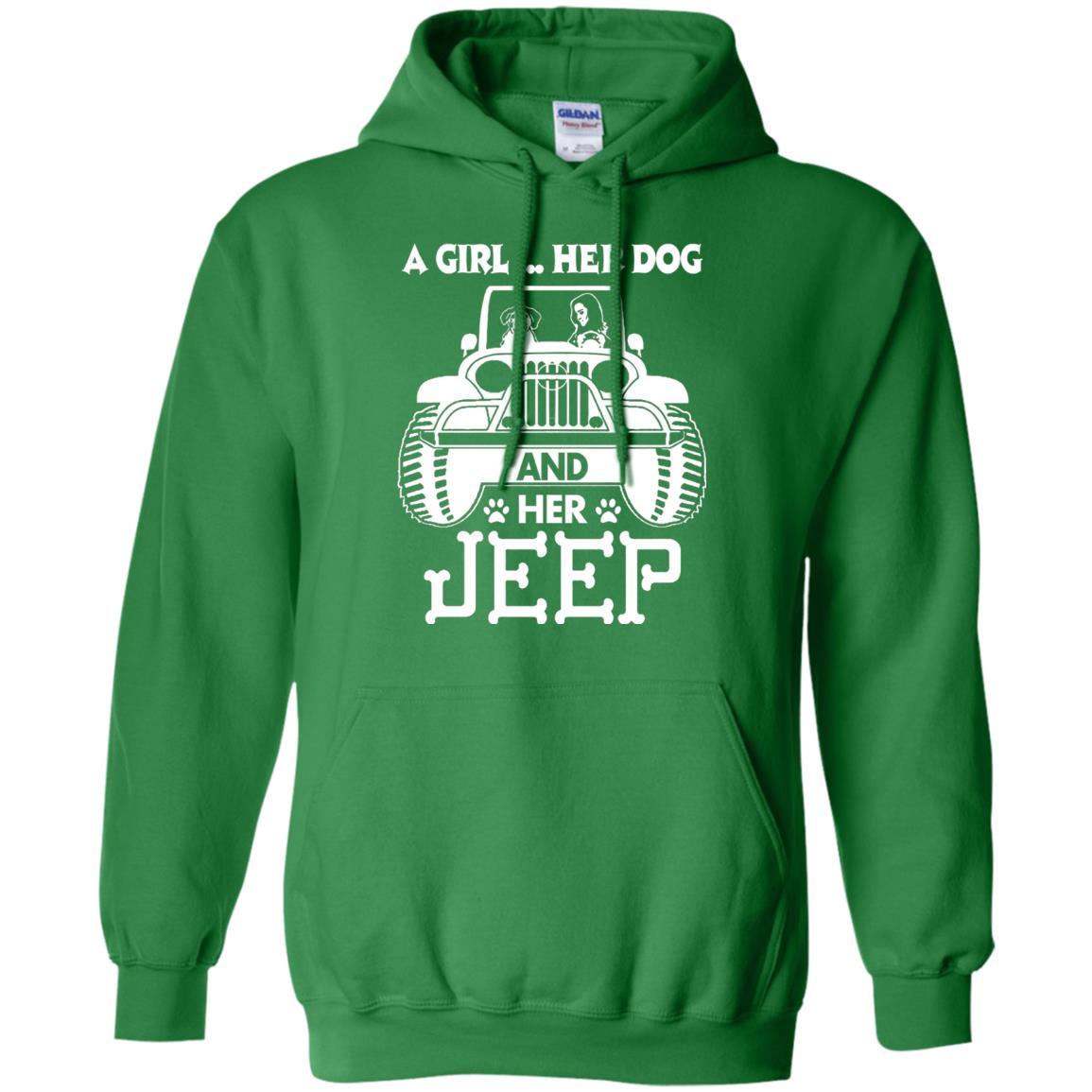 Dog Lover T-shirt A Girl Her Dog And Her Jeep Irish Green