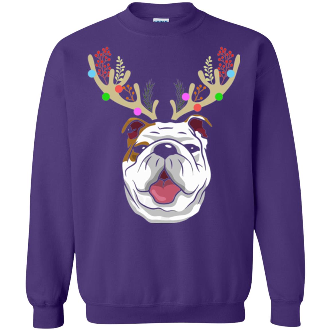 Dog Lovers T-shirt Funny Bulldogs With Antlers Purple