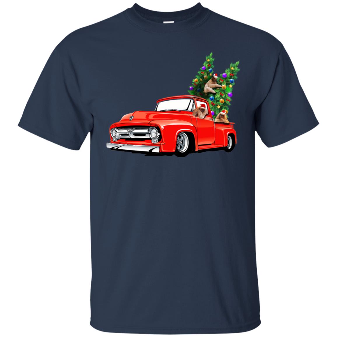 Christmas Tree And Sloths On Car X-mas Gift Shirt Navy