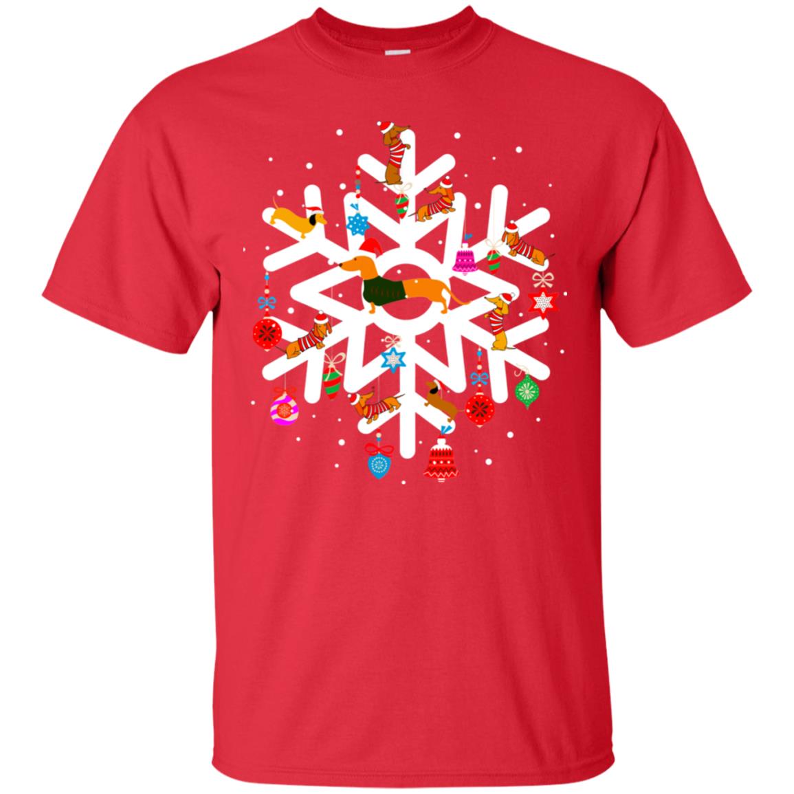 Winter Snow Flower Decorating Bauble And Dachshund X-mas Gift Shirt Red