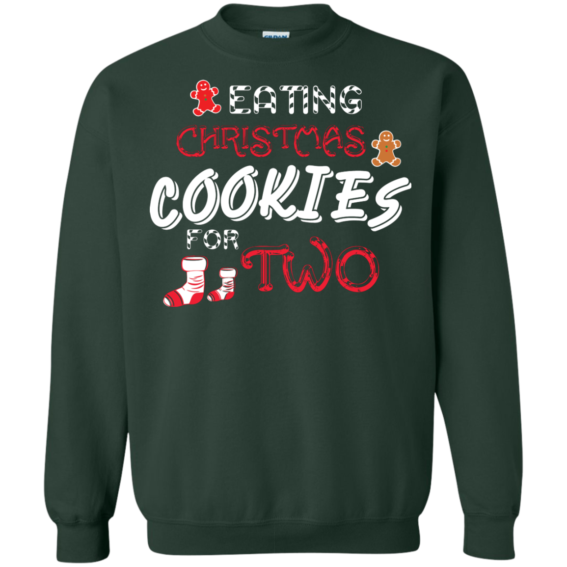 Christmas T-shirt Eating Christmas Cookies For Two Forest Green
