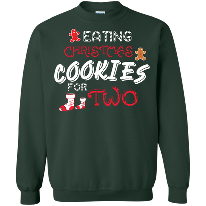 Christmas T-shirt Eating Christmas Cookies For Two Forest Green