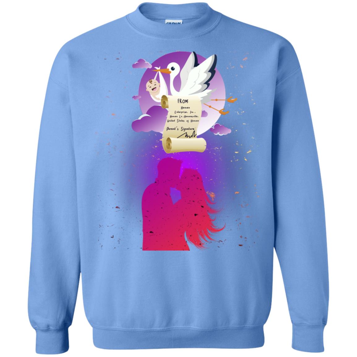 Stork Carrying Baby Mom And Dad Shirt For Women Carolina Blue