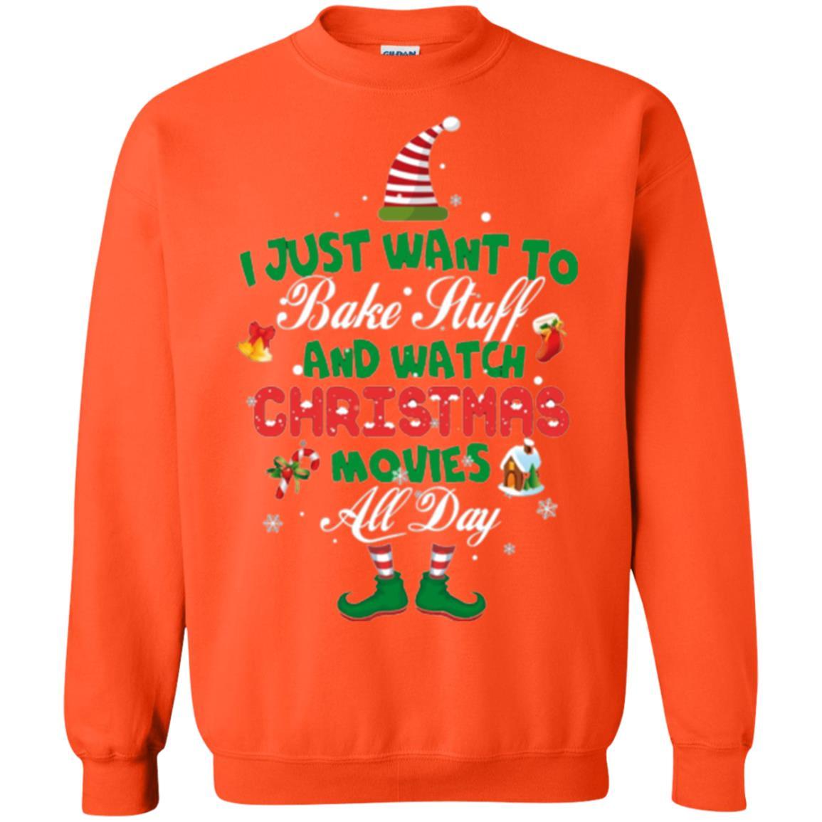 Christmas T-shirt I Just Want To Bake Stuff And Watch Christmas Movies Orange