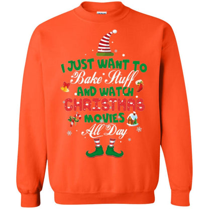 Christmas T-shirt I Just Want To Bake Stuff And Watch Christmas Movies Orange