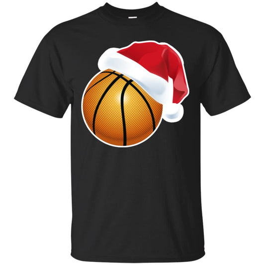 Basketball With Santa Claus Hat X-mas Shirt For Basketball Lovers Black