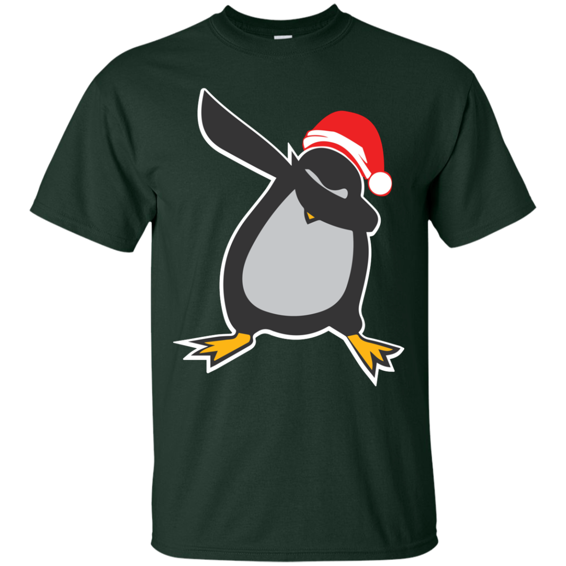 Christmas T-Shirt Dabbing Penguin Forest Green