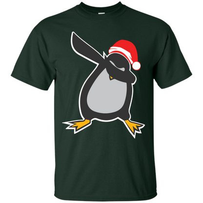 Christmas T-Shirt Dabbing Penguin Forest Green